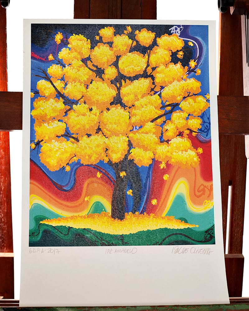 Gravura Assinatura Original Ipê Amarelo/fundo movimento