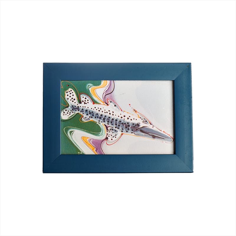 Mini Quadro Pintado Moldura Azul