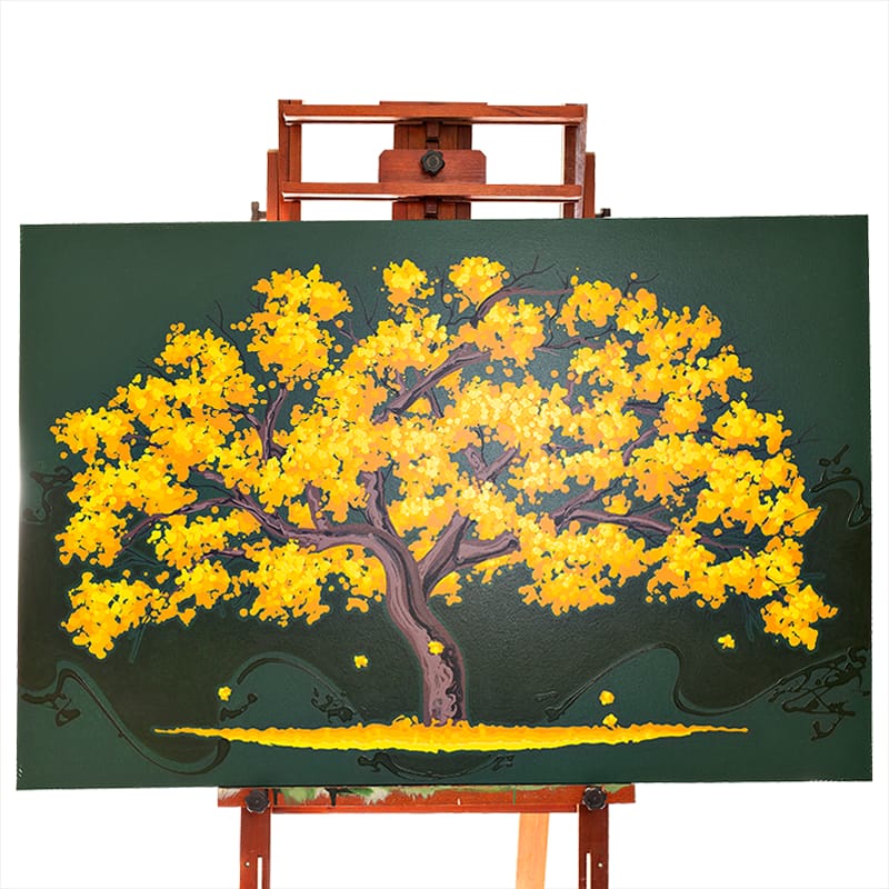 Quadro Original DNA Isaac Ipê Amarelo/fundo verde escuro