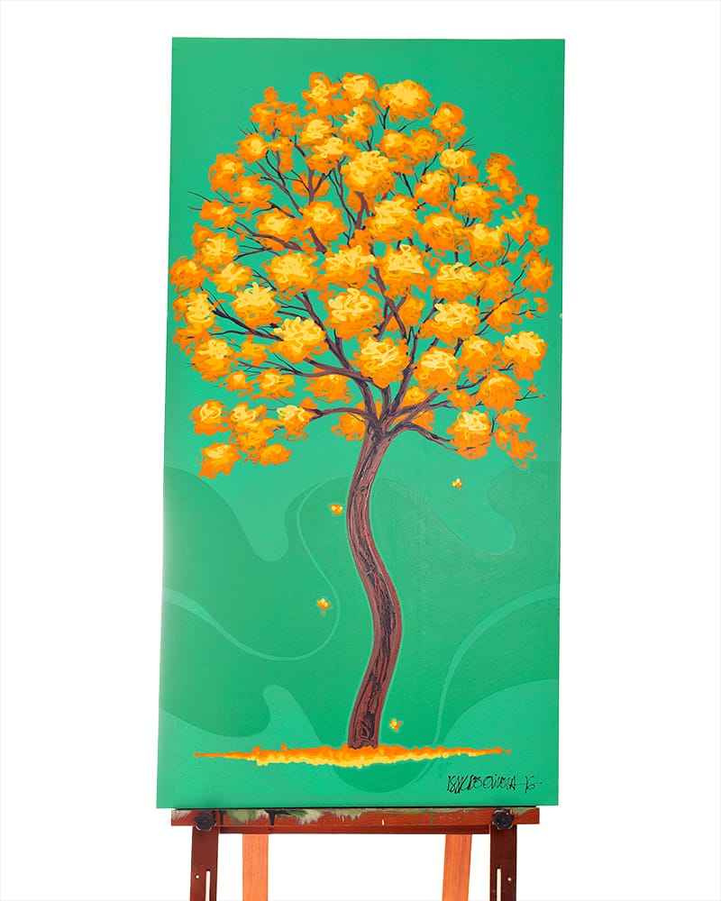 Quadro Original DNA Isaac Ipê Amarelo/fundo verde