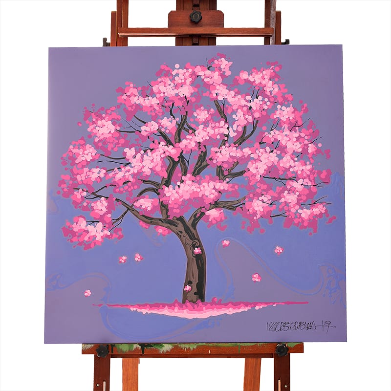 Quadro Original DNA Isaac	Ipê Rosa/fundo roxo claro