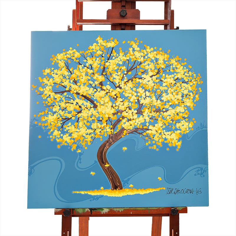 Quadro Original DNA Isaac Ipê Amarelo/fundo azul claro 01