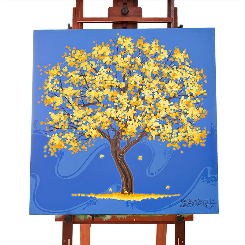 Quadro Original DNA Isaac Ipê Amarelo/fundo azul