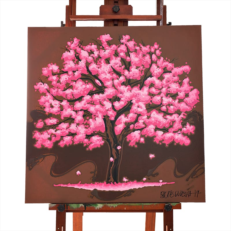 Quadro Original DNA Isaac Ipê Rosa/fundo marron avermelhado