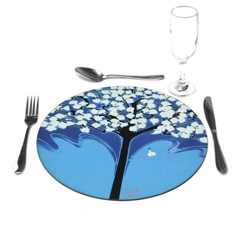 Sousplat Ipê Branco Fundo Azul