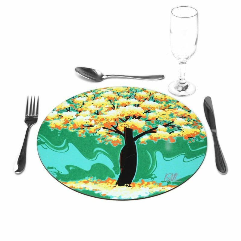 Sousplat Ipê Amarelo Fundo Verde