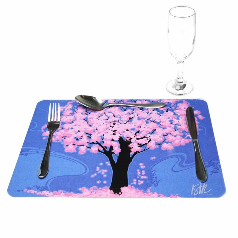 Jogo Americano Ipê Rosa Fundo Azul 01