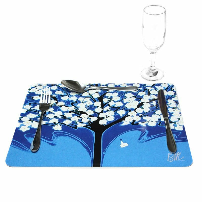Jogo Americano Ipê Branco Fundo Azul