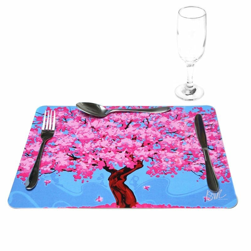 Jogo Americano Ipê Rosa Fundo Azul