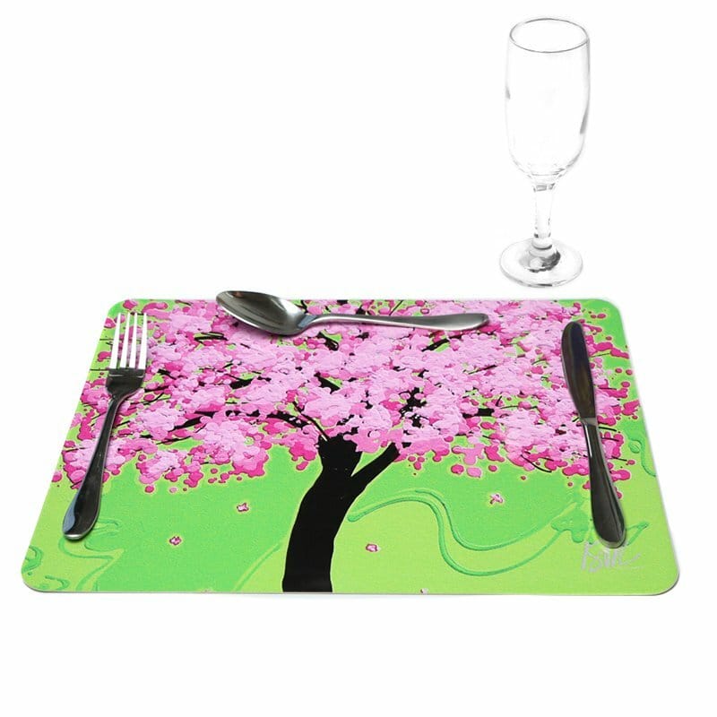 Jogo Americano Ipê Rosa Fundo Verde