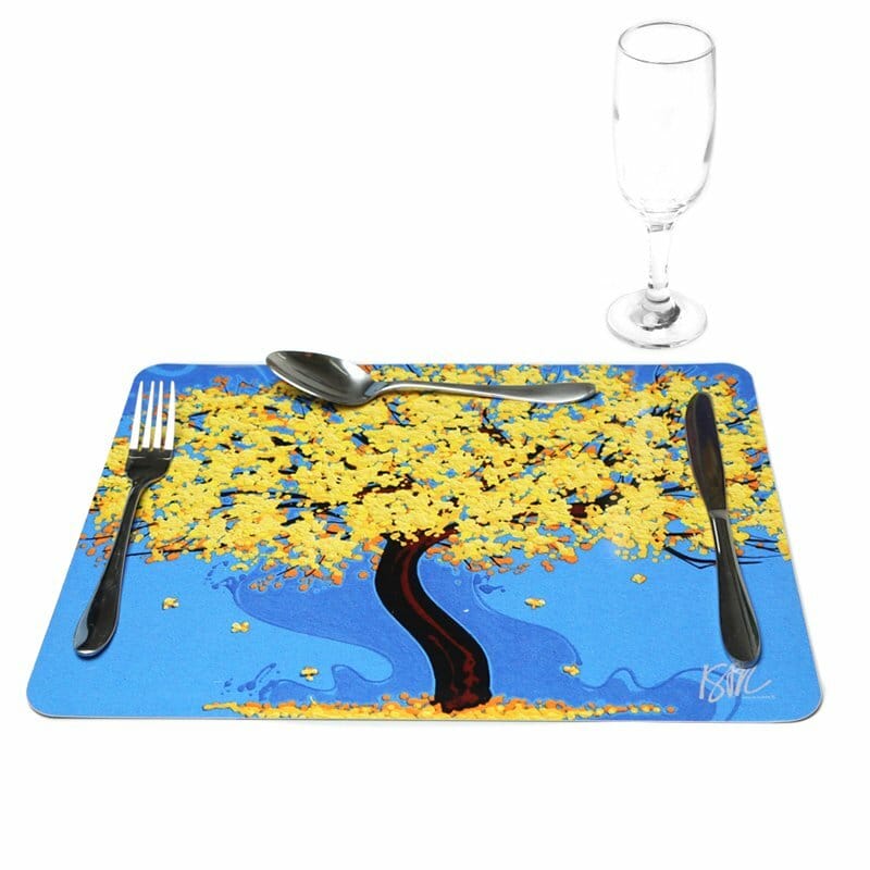 Jogo Americano Ipê Amarelo Fundo Azul