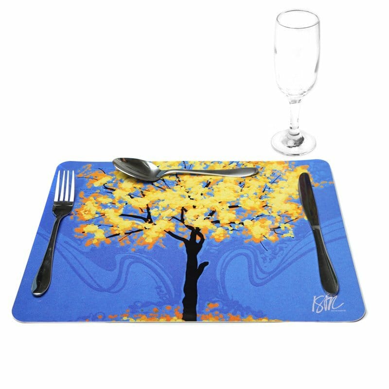 Jogo Americano Ipê Amarelo Fundo Azul 01